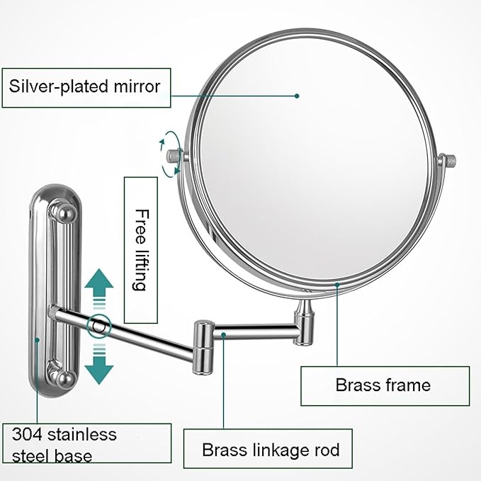 Makeup Mirror Wall Mounted Extra Long Arm, Cosmetic Mirror Magnification, Vanity Mirror 360° Swivel Extend and Fold, Double Sided Bathroom Shaving Mirror Magnifying Mirror Wall Mounted