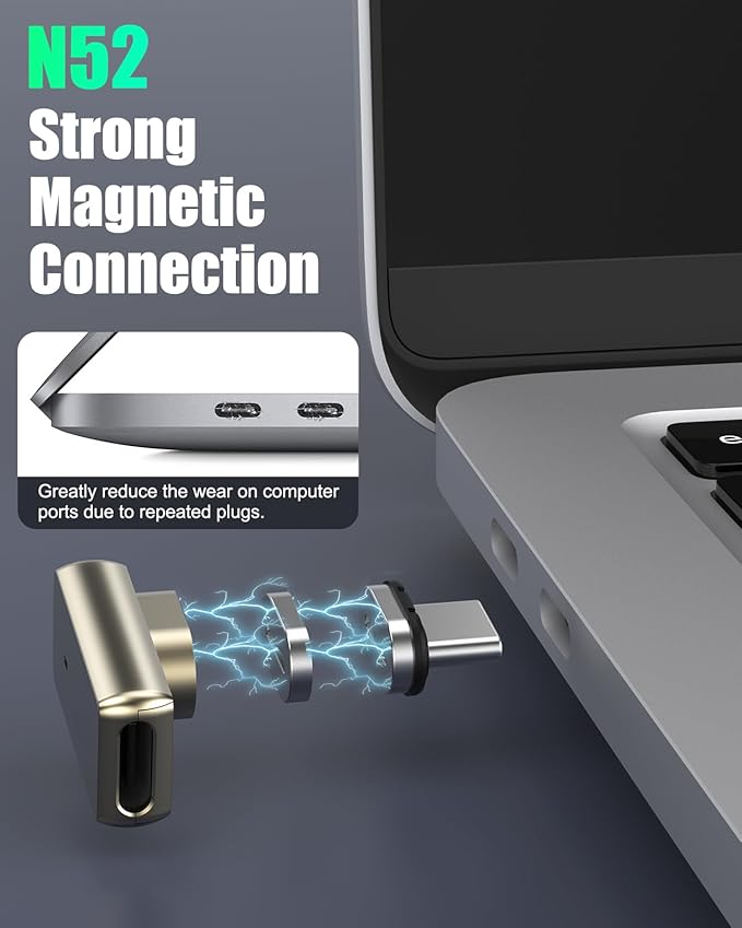 MoKo 240W USB C Magnetic Adapter 2Pack, Right Angle Magnetic Breakaway USB C Adapter with Fast Charge USB4 40Gbps 8K 60Hz Video for Thunderbolt 3/4, MacBook Pro/Air/ROG Ally/Steam Deck/PS5 PSVR2, Flat
