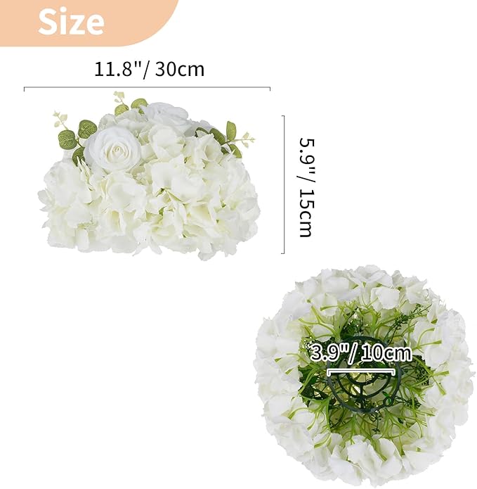 NUPTIO Flower Balls for Centerpieces Wedding: 10 Pcs 11.8 inch Diameter Artificial Flower Ball Arrangement Bouquet Centerpiece for Tables - White Fake Rose Flowers for Wedding Decor