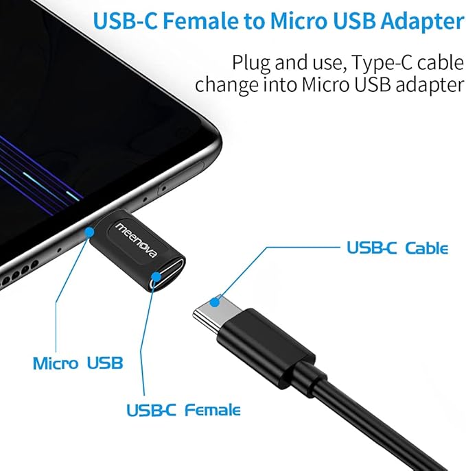 [2 Pack] USB-C Female to MicroUSB Male Charging Adapter,USB C to Micro Rubber Holder Silicone Case Compatible with Power Bank, Micro USB Device, Samsung S6 Edge, Note5, Nexus10, eMarker PD Cord