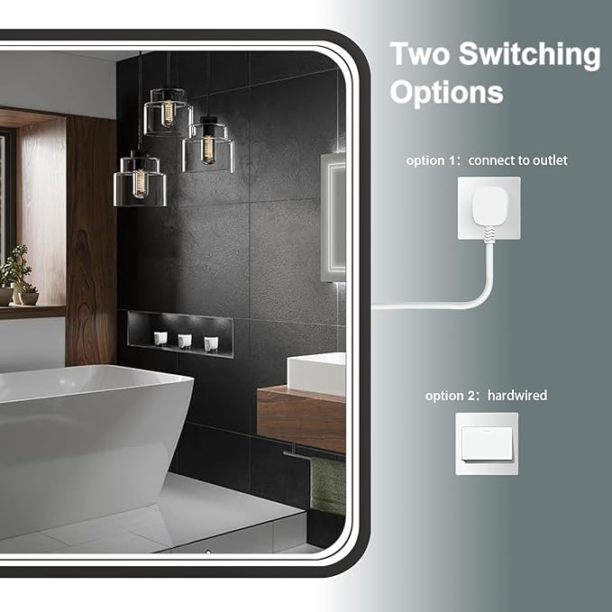 24x32 Inch LED Bathroom Mirror with Lights, Black Metal Framed LED Mirror for Bathroom, 3 Colors and Stepless Dimmable Wall Mounted Lighted Bathroom Vanity Mirror, Anti-Fog, Memory