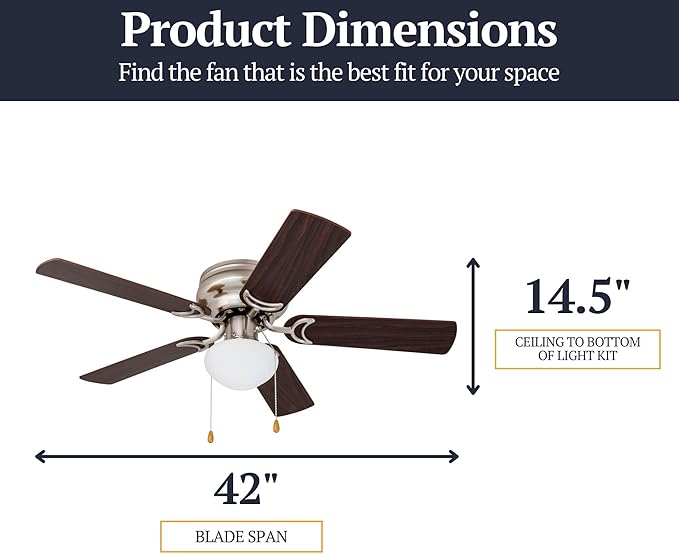 Prominence Home Alvina, 42 Inch Traditional Flush Mount Indoor LED Ceiling Fan with Light, Pull Chain, Dual Finish Blades, Reversible Motor - 80029-01 (Brushed Nickel)