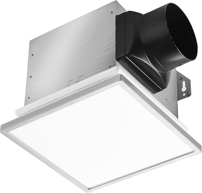 Tech Drive Modern Nickel Bathroom Exhaust Fan with Light, 80CFM, 1000lm Dimmable 5CCT LED Light Selectable, Quiet Ventilation fan with night light,Energy Star Certified,Decorative Nickel Trim