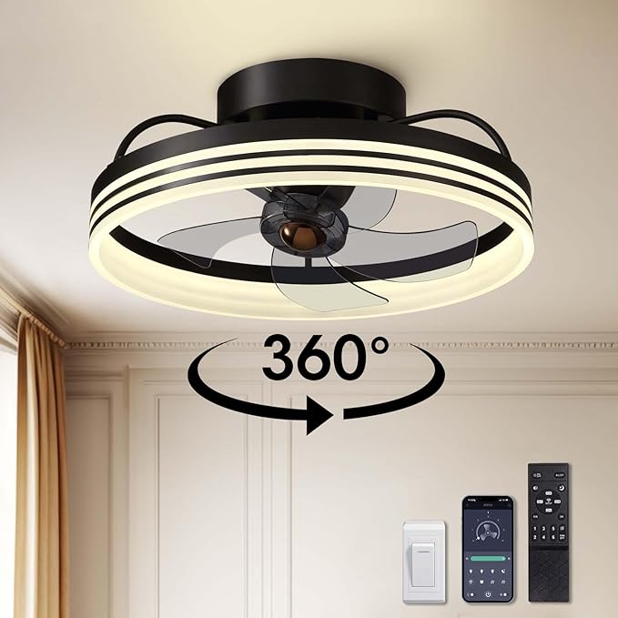 Ceiling Fans with Lights, 360° Rotating Ceiling Fan with Lights and Remote, 6 Wind Speeds Smart Low Profile Ceiling Fan for Bedroom, Kids Room and Living Room 20"