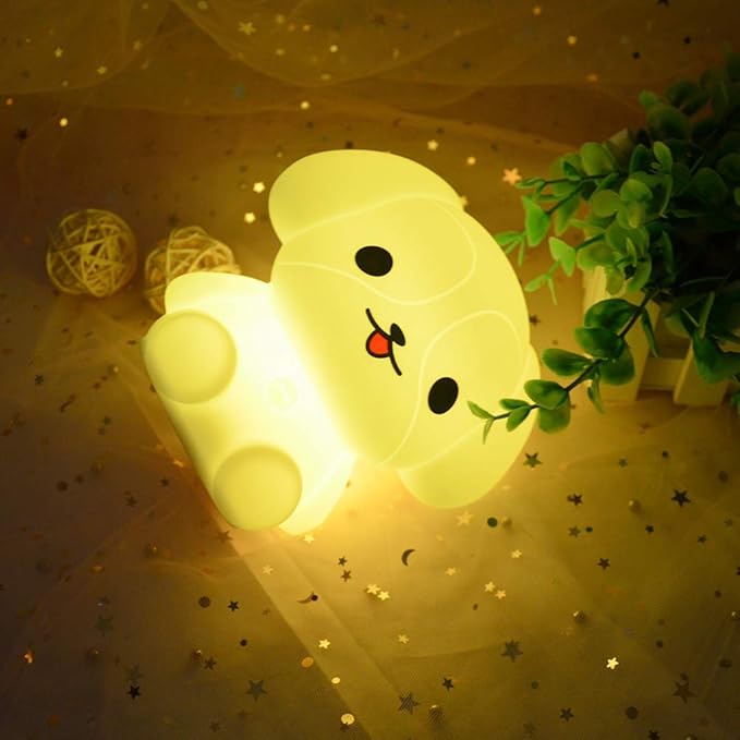 Night Light Kids with Cute Dog Design Baby Children's Room LED Bedside Lamp with Changeable RGB Colors Rechargeable Night Light Compatible with Touch-Control & Remote Control - Dog