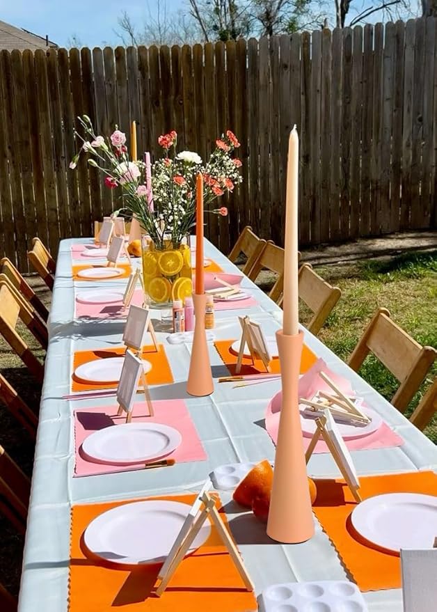 Vixdonos Taper Candle Holders Metal Candlestick Holders Set of 3 Table Mantel Decorative Candle Stand for Dinning,Party，Wedding,Home Decor(Pink Orange)