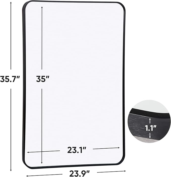 SUPER DEAL 24x36 Inch Black Wall Mirror for Bathroom, Wall Mounted Rectangular Entryways Decor Vanity Mirrors with Stainless Steel Metal Frame and Rounded Edge (2)