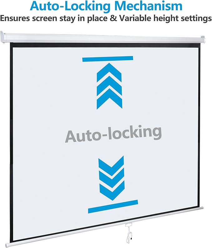 120 Inch Projection Screen Outdoor Indoor 1:1 HD Foldable Manual Pull Down Projector Screen for Movie Home Backyard Theater Cinema Office Video Game, White