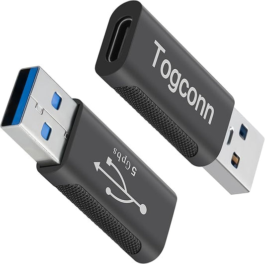 USB A to USB C Adapter (2 Pack), [Slim Design, Side-by-Side Use] USB 2.0 (Male) to USB C (Female) Charger Converter Connector for MacBook Pro, iPad Pro, iPhone 15 Series, Galaxy S23, Zinc Alloy Shell