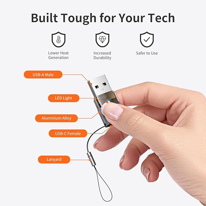 mcdodo USB-C to USB-A Adapter with Lanyard,USBC Female to USB Male OTG Type-C Charging Cable Converter for iPhone 16 15 14 13 12 Plus,Apple Watch,Airpods,Switch,Galaxy S25