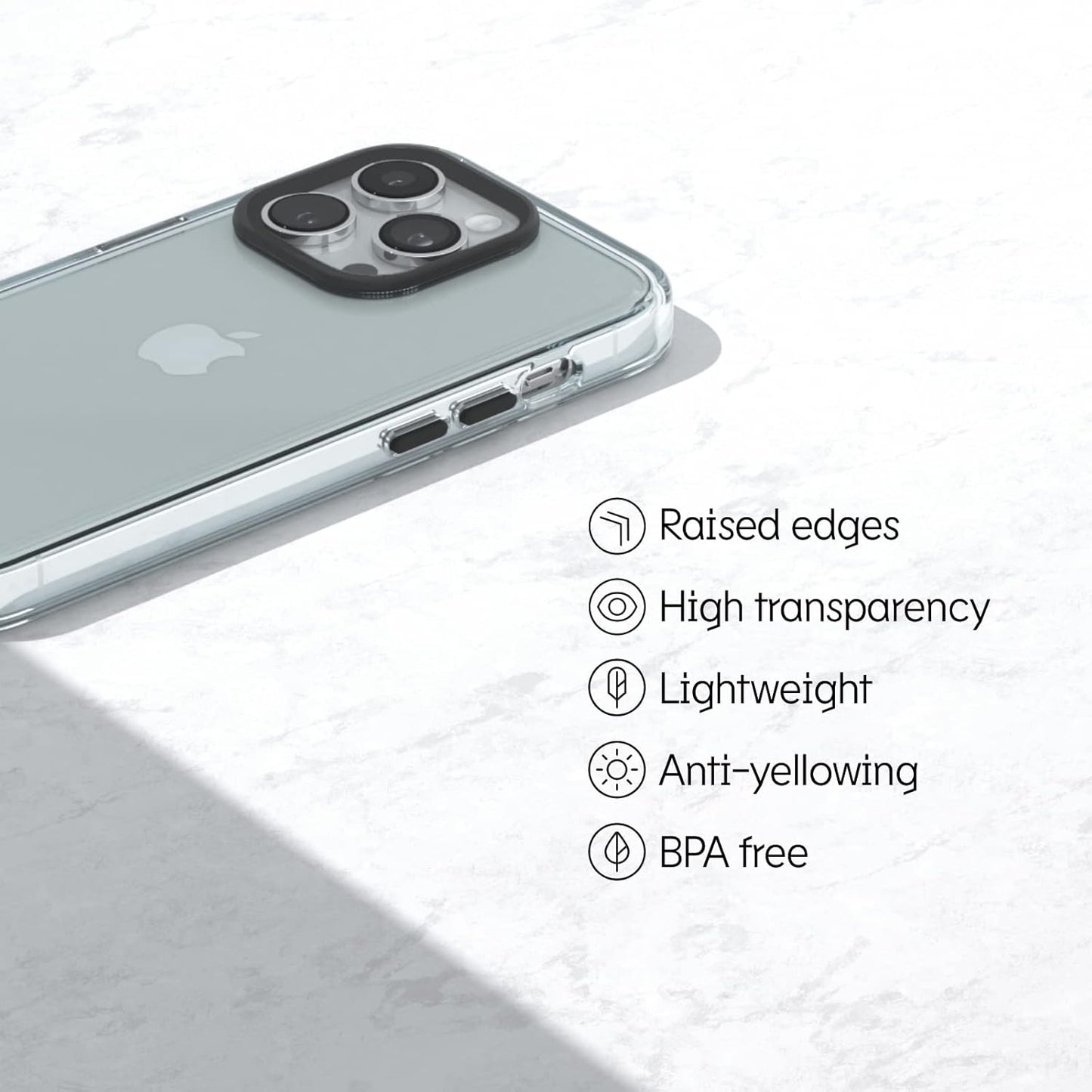 RhinoShield Crystal Clear Case for iPhone 13 Pro Max, Advanced Yellowing Resistance, High Transparency, Black Ring