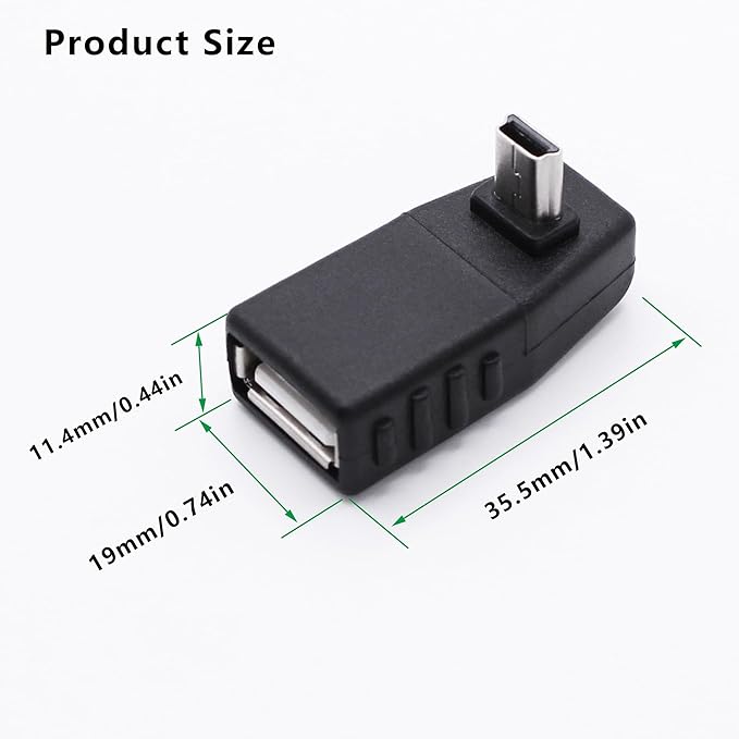 90 Degree Mini USB to USB A OTG Adapter,Down Angle Mini USB 5-Pin Type B Male to USB Type A Female Adapter Converter for Digital Cameras,Black(2 Pack,Down)