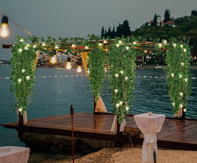 RECUTMS Ivy Fake Vines 24 Pack 173 FT Artificial Vine with 200 LED String Light Leaves Wall Decor Leaf Plants Greenery Garland Hanging Plant for Aesthetic Room Garden Office Wedding Decorations