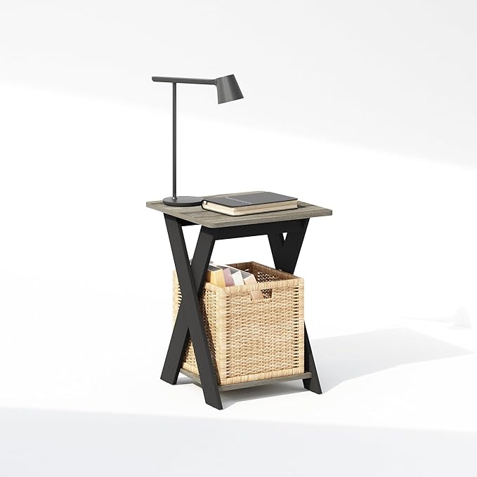 Furinno TIDUR Night Stand, Open Shelf Design X-Legs Nightstand, Criss-Crossed Bedside Table, End Table, Side Table, for Bedroom, Living Room, French Oak