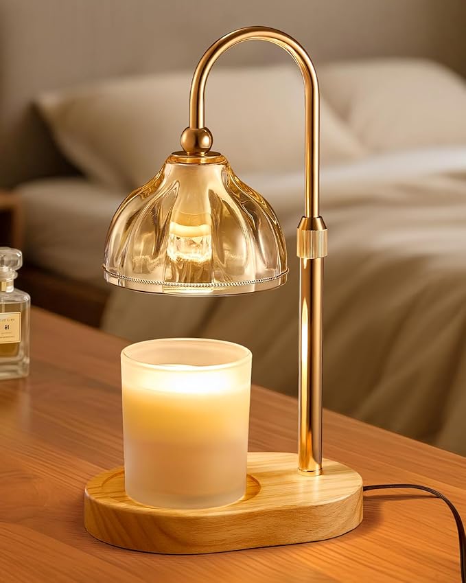 Candle Warmer Lamp, Wax Melt Warmer with Timer Dimmer, Height Adjustable, Amber Lampshade, Includes 2 Bulbs, Birthday Gifts for Women, Mom, Christmas, Housewarming