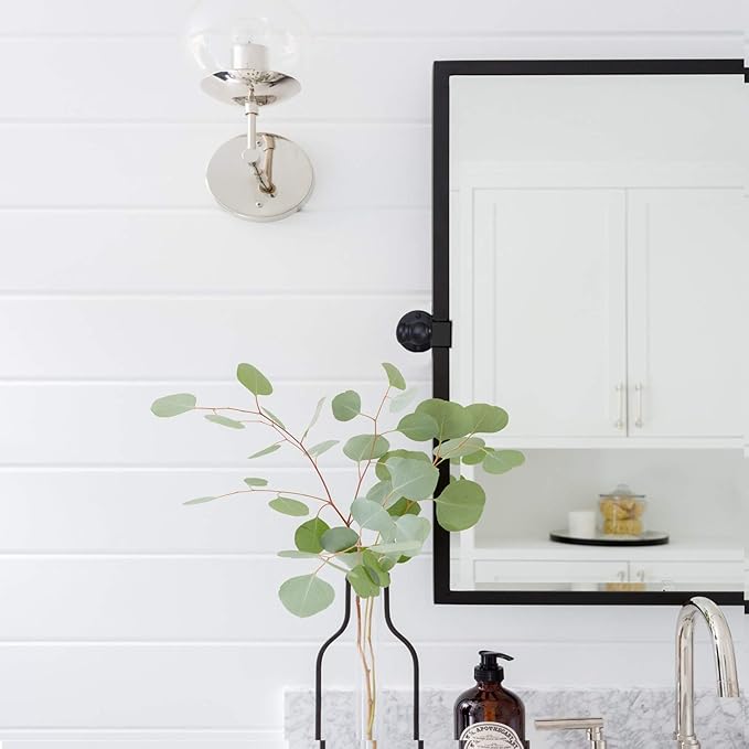 Black Metal Framed Pivot Rectangle Bathroom Mirror Tilting Beveled Vanity Mirrors for Wall, Overall 23.9 x 24 inches (Mirrror 20 x 24 inches)