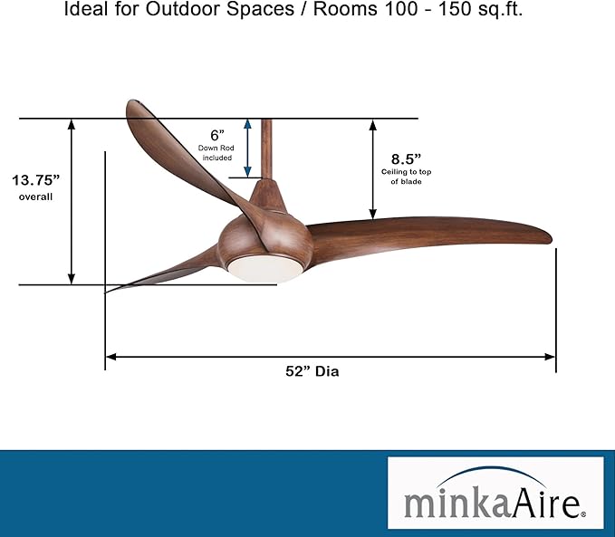 Minka-Aire F844-DK Light Wave 52" Ceiling Fan with LED Light and Remote, Distressed Koa