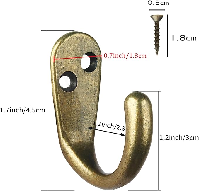 IBosins 15PCS Coat Hooks Wall Mounted Single Prong Robe Hook for Hanging Towel Hooks with 30 Screws for Bags, Hat, Cap, Scarf, Cup