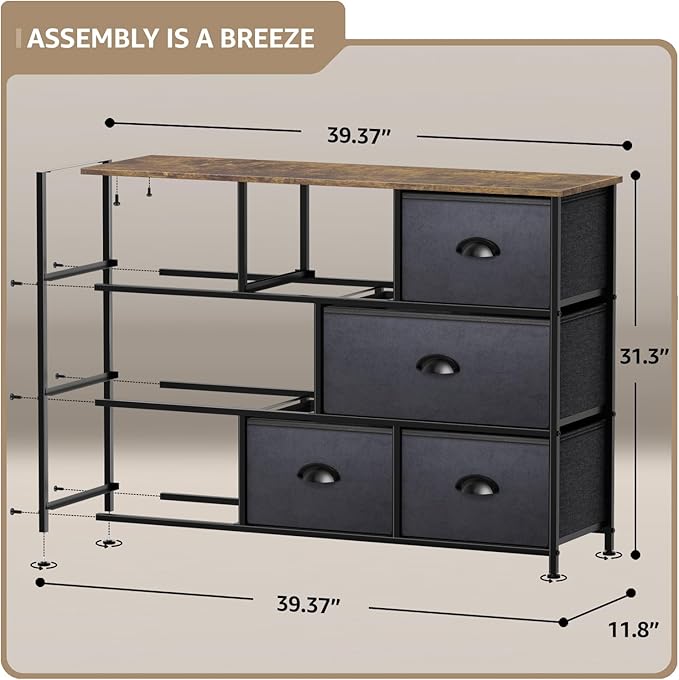 Sorbus Dresser with 8 Drawers - Chest Organizer Unit with Steel Frame Wood Top & Handle Easy Pull Fabric Bins for Clothes - Wide Storage Furniture for Bedroom, Hallway, Living Room, Nursery & Closet