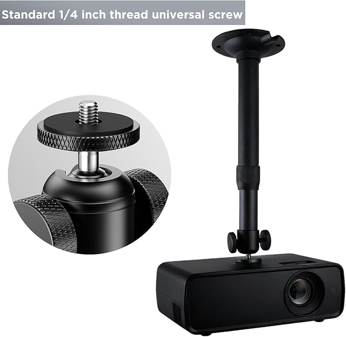 Projector Ceiling Mount with New Gimbal, Adjustable Length Projector Mount, ¼-Inch Screw, Compatible with Most Projectors, Ceiling/Wall Use with Adjustable Angle (Dark) (Black)