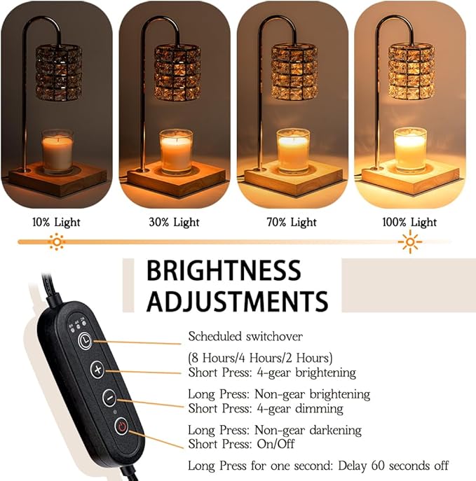 Marycele Electric Candle Warmer Lamp with Timer, Wax Melt Warmer, Gifts for Mom Women, Gold Aesthetic Room Home Decor Cozy House Warming Gifts, Vintage Square Diamond