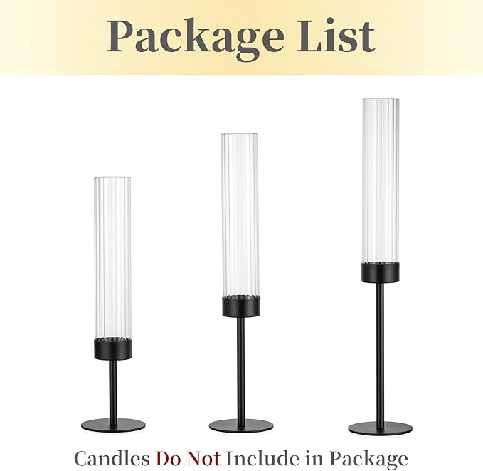 Hewory Black Taper Candle Holders: Candlestick Holders Set of 3 Hurricane Glass Tall Candle Holder for Candlesticks Candle Sticks Holder Decor for Table Centerpiece Wedding Party Christmas Decorations
