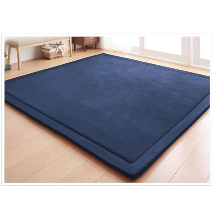 Loartee Coral Velvet Crawling Rug (6'8"x9'2", Dark Blue) for Toddler Children Play Area Rug Yoga Mat Exercise Pad Carpet