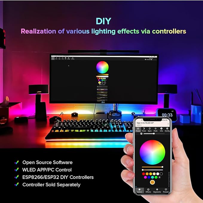 BTF-LIGHTING WS2812B RGB ECO LED Strip, Chasing Effects 5050SMD Individually Addressable 16.4FT 30Pixels/m 150Pixels Flexible Dream Color IP65 for Bedroom DIY Projects DC5V(No Adapter or Controller)