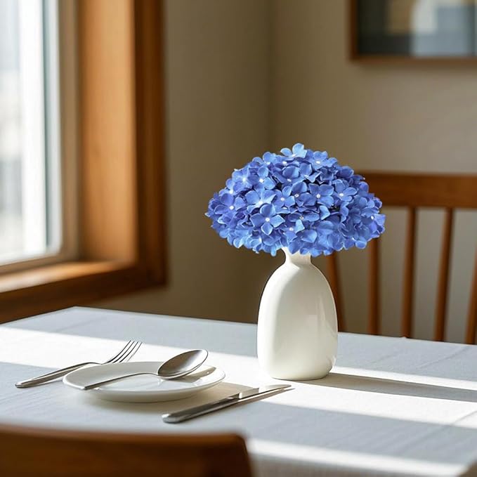 Hydrangea Artificial Flowers, 20 Pcs Royal Blue Hydrangea Artificial Flowers Bulk, Faux Hydrangea Flowers for Outdoor, Fake Silk Hydrangea Flowers with Stems for Wedding Decoration Decor