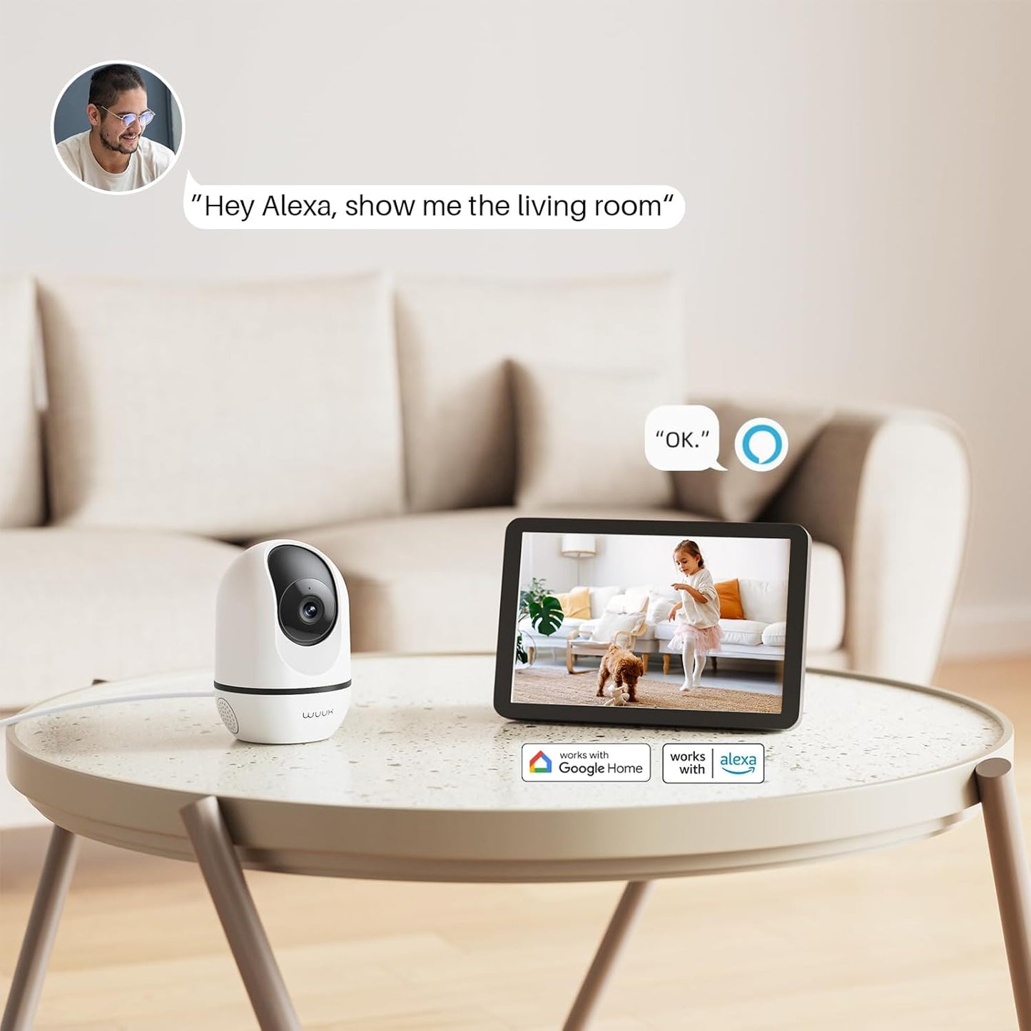 WUUK 4MP Indoor Security Camera, Pan Tilt Cam for Baby Monitor, Wi-Fi Home Security Pet Camera with Night Vision