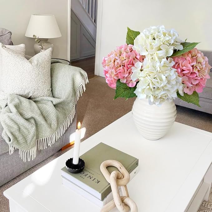 2 White +2 Pink Real Touch Hydrangea Artificial Flowers,21" Vintage Boho Silk Fake Flowers, Faux Hydrangea Flowers for Christmas Wedding Bouque Centerpieces Tables Party Home