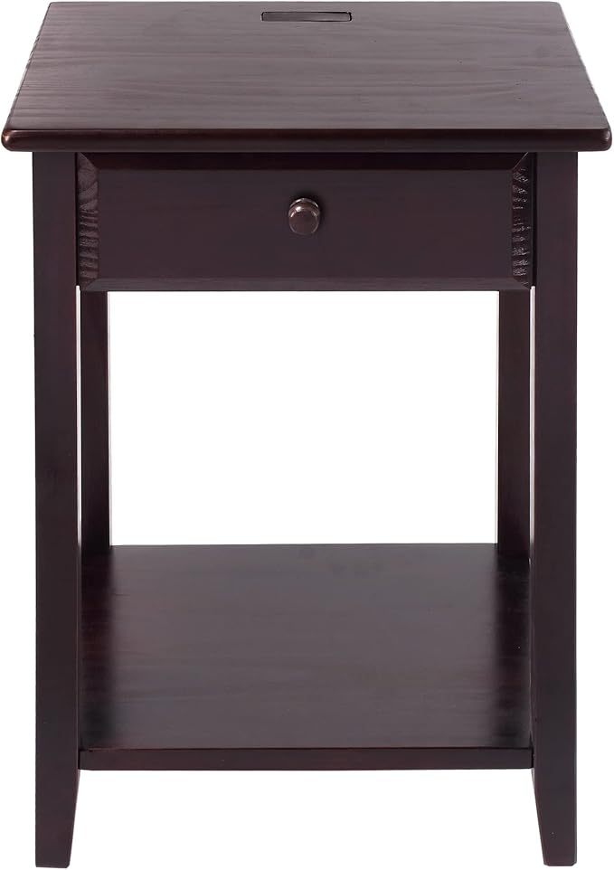 Casual Home Owl Night Stand with USB Port Charging Station and Drawer, 17.5"W x 14.25"D x 24.5"H, Espresso