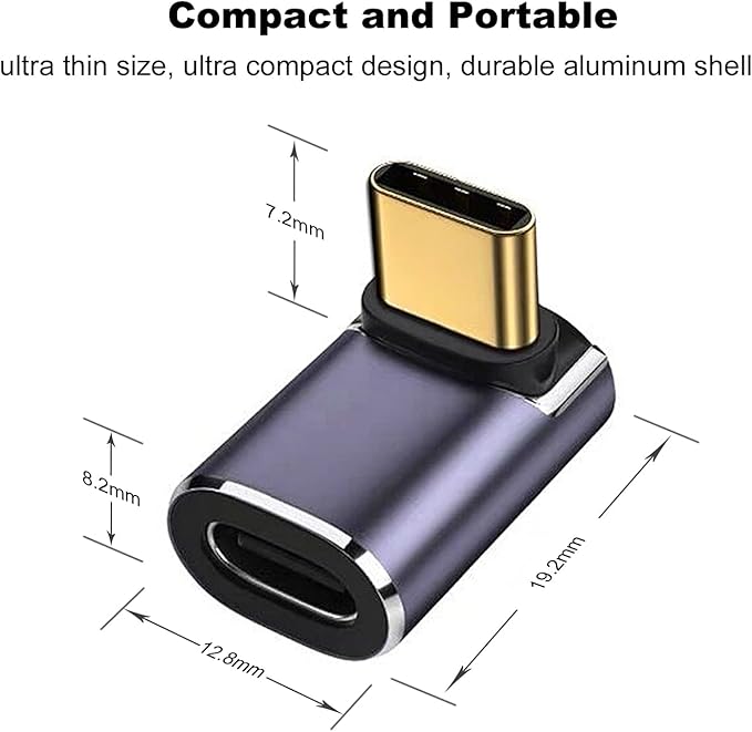 AreMe 90 Degree USB-C Male to Female Adapter, 2 Pack Right Angle 100W Type-C Adapter Extender for Steam Deck, ROG Ally, Switch, Notebook Computers, Tablet and Mobile Phones (Metallic Purple)