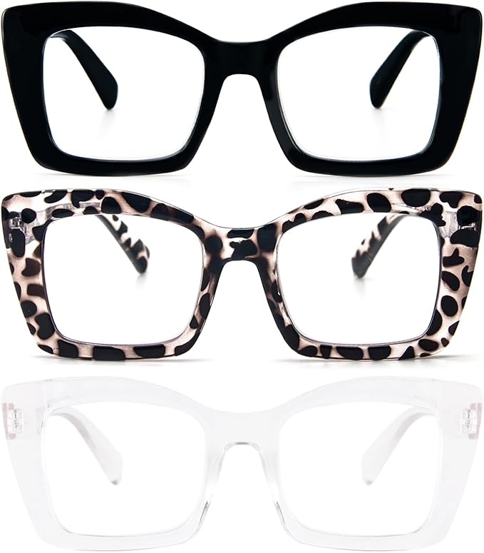 REAVEE Oversized Square Reading Glasses Oprah Style for Women, Blue Light Blocking Large Frame Computer Readers Spring Hinge