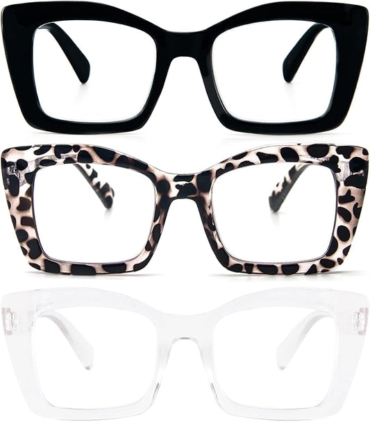 REAVEE Oversized Square Reading Glasses Oprah Style for Women, Blue Light Blocking Large Frame Computer Readers Spring Hinge