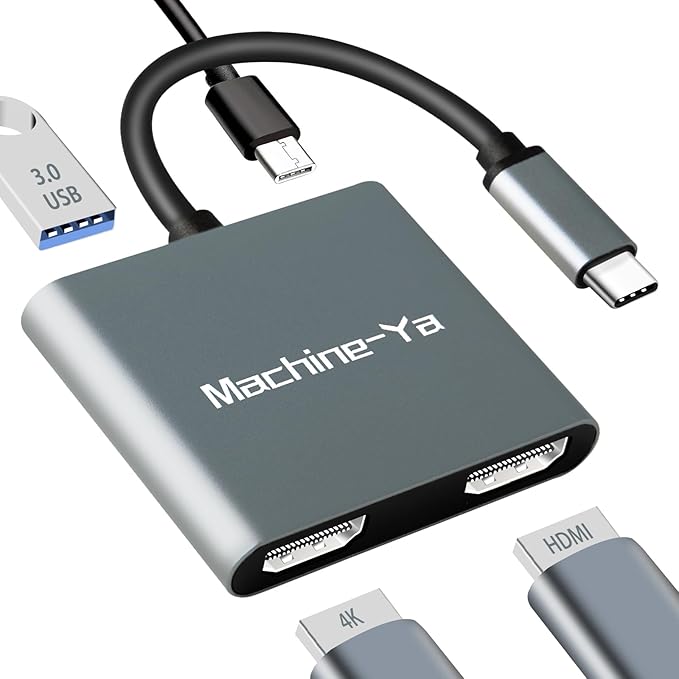 USB C to Dual HDMI Adapter 4K@60hz,USB C Dual Monitor Adapter with USB 3.0, 100W PD, Type C to Dual HDMI Splitter Extend Display for Chromebook, MacBook, Laptop, HP...