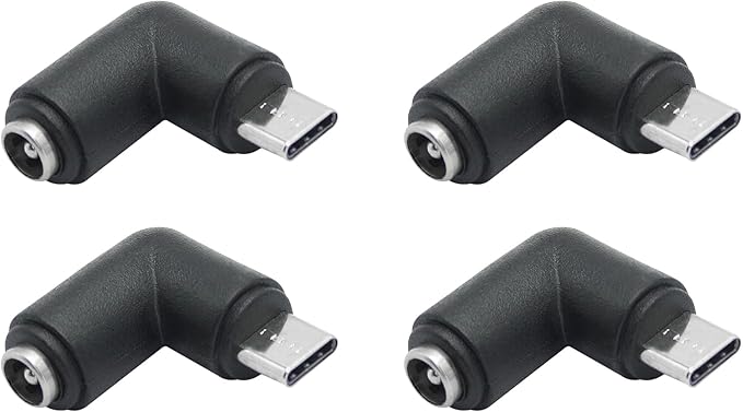 4Pcs DC 5.5mm x 2.1mm to USB C Adapter, 90 Degree Right Angle DC 5521 Female to USB Type C Male Plug Convert Connector 5V Power Supply Adapter