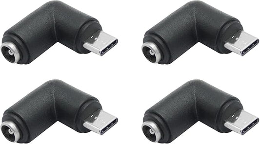 4Pcs DC 5.5mm x 2.1mm to USB C Adapter, 90 Degree Right Angle DC 5521 Female to USB Type C Male Plug Convert Connector 5V Power Supply Adapter