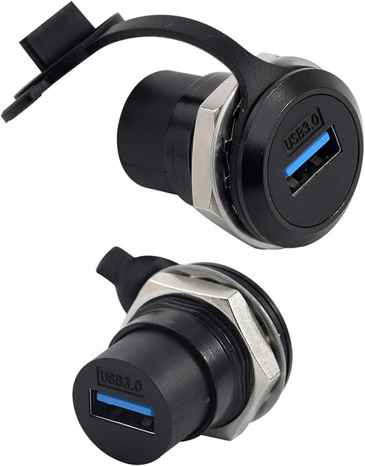 PENGLIN 2PCS Round USB 3.0 Socket, USB Type A Panle Mount Coupler Female to Female with Waterproof Cap, Data Transfer/Charger Socket