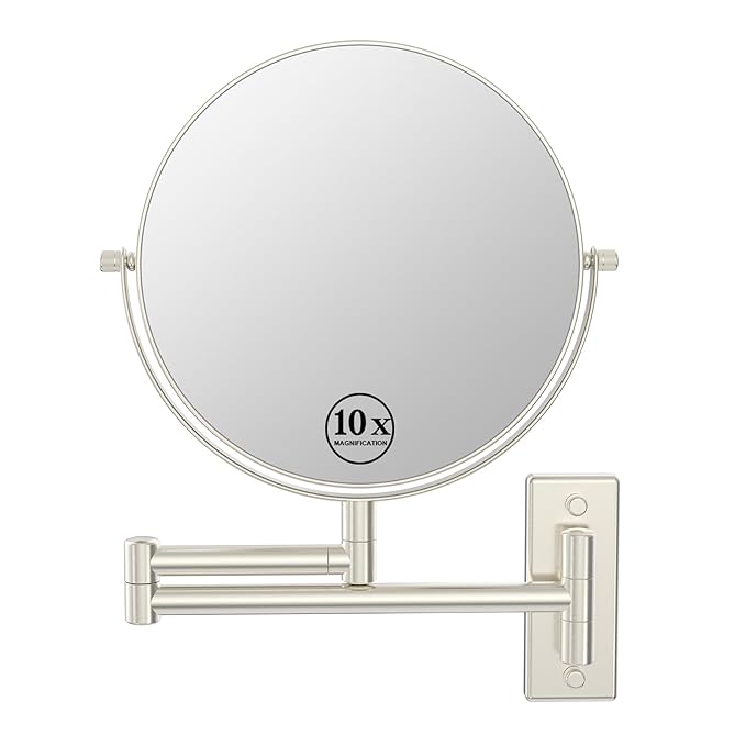 Wall Mounted Makeup Mirror, 1x/10x Double-Side Magnifying Mirror 8 Inch Vanity Mirror, 360° Extendable Arm Wall Mirror, Bathroom Mirror for Makeup or Shaving Nickel