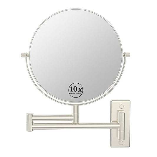 Wall Mounted Makeup Mirror, 1x/10x Double-Side Magnifying Mirror 8 Inch Vanity Mirror, 360° Extendable Arm Wall Mirror, Bathroom Mirror for Makeup or Shaving Nickel