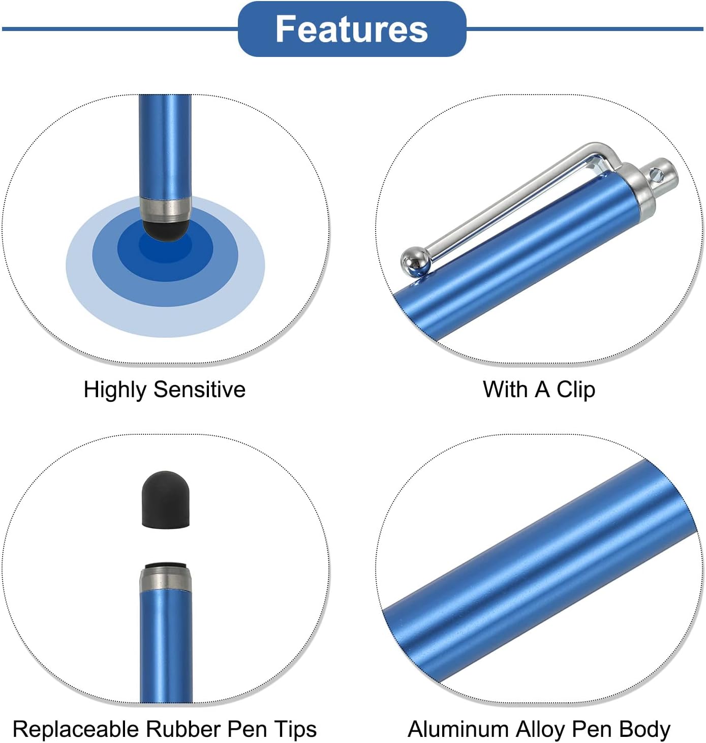 MECCANIXITY 5pcs Stylus Pens for Touch Screens, Universal Capacitive High Sensitivity for All Devices, Dark Blue