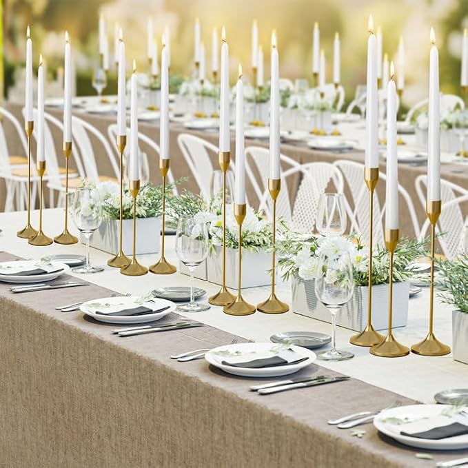 Brass Gold Metal Taper Candle Holder, Vintage Candlestick Holders, Candle Sticks Holder Decor for Wedding Wedding, Dinning, Party, Fits 3/4 inch Thick Candle&Led Candles (Set of 12 Pcs)
