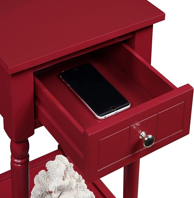 Convenience Concepts French Country Khloe 1 Drawer Accent End Table 14" - Traditional Farmhouse Side Table with Storage Drawer and Shelf for Living Room, Cranberry Red