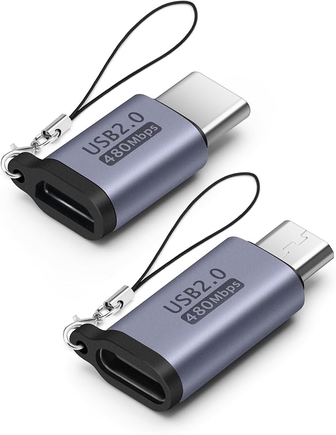USB-C to Micro USB Adapter (2-Pack), Data Transfer and Interface Conversion, Charging - Grey