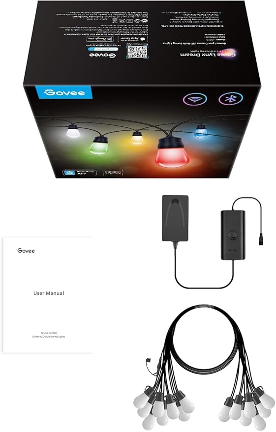 Govee Smart Outdoor String Lights H7020, RGBIC Warm White 48ft LED Bulbs for Outdoor Decor, WiFi Patio Lights Work with Alexa, Google Assistant, APP Control, IP65 Waterproof