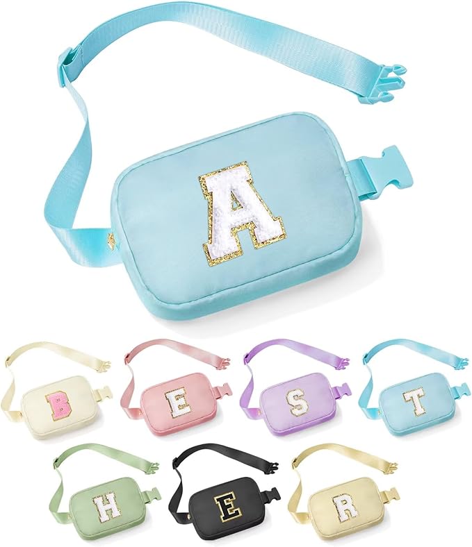 YOOLIFE Gifts for Girls Teen Girls Birthday Gifts - Personalized Gifts for Women, Gifts for Daughter Sister Friends, Blue Initial Crossbody Bag Belt Bag A