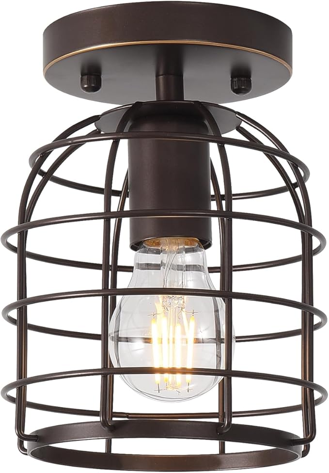 Create For Life® Industrial Vintage Flush Mount Ceiling Light,Oil Rubbed Bronze Semi Flush Mount Ceiling Lamp Fixture for Hallway Stairway Kitchen Garage, E26,1 Pack