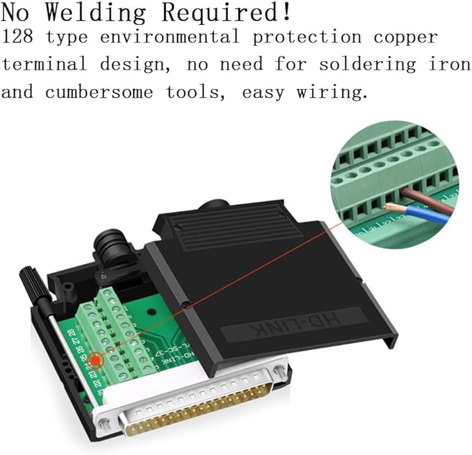 2PCS Thinner DB37 Solderless RS232 D-SUB Serial to 37-pin Port Terminal Male Adapter Connector Breakout Board with Case Long Bolts Tail Pipe