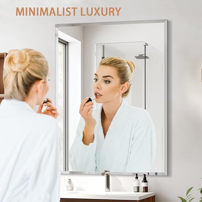 Frameless Mirror for Bathroom Vanity,30x36in Wall Mounted Mirrors for Over Sink Decorative Rectangular Frameless Mirror,With Polished Edge,Hangs Horizontally Or Vertically,Entryways,Room,Shatterproof